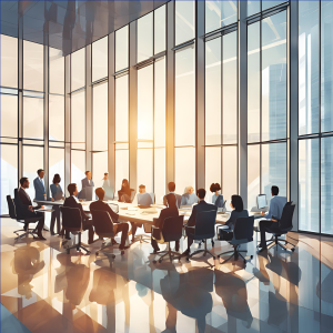 the hidden cost of low cost. Group of people working away in an office with big windows