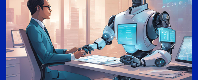 a bot for every accountant. A person and a robot shaking hands