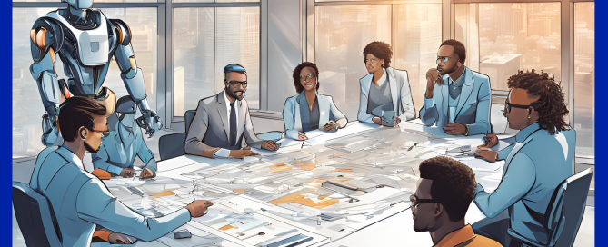 Clients. How firms use bots. A group of people in suits sat round a meeting table