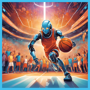 Robot playing basketball. Image to go with blog 'It's PE time! Or is it?'