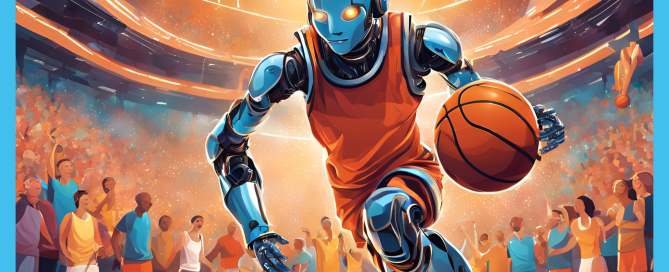 Robot playing basketball. Image to go with blog 'It's PE time! Or is it?'