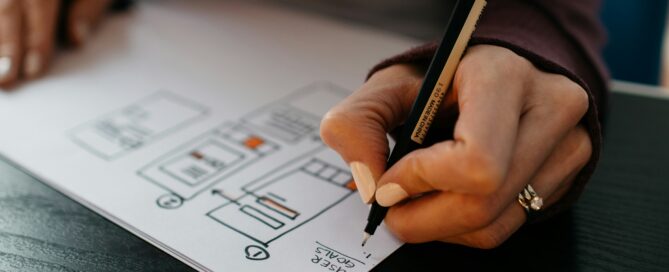 bespoke automation. A lady designing something with a paper and pen